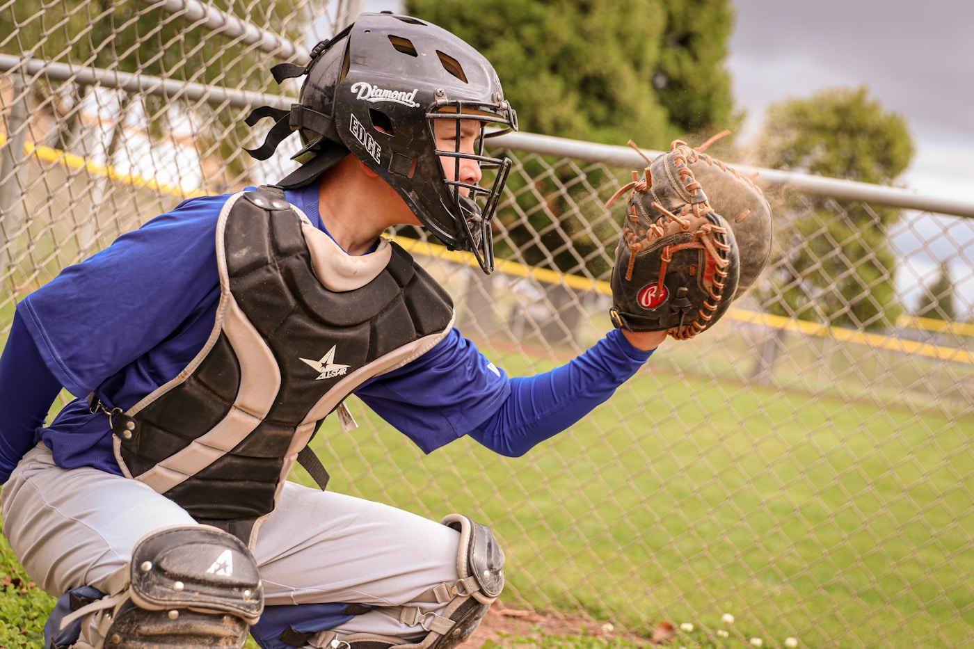 Youth baseball catcher behind the plate